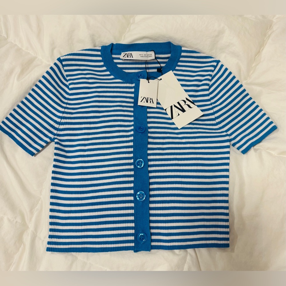 Zara Blue and White Button Down Shirt Small NWT